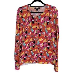 August Silk bright colorful abstract pattern button up cardigan